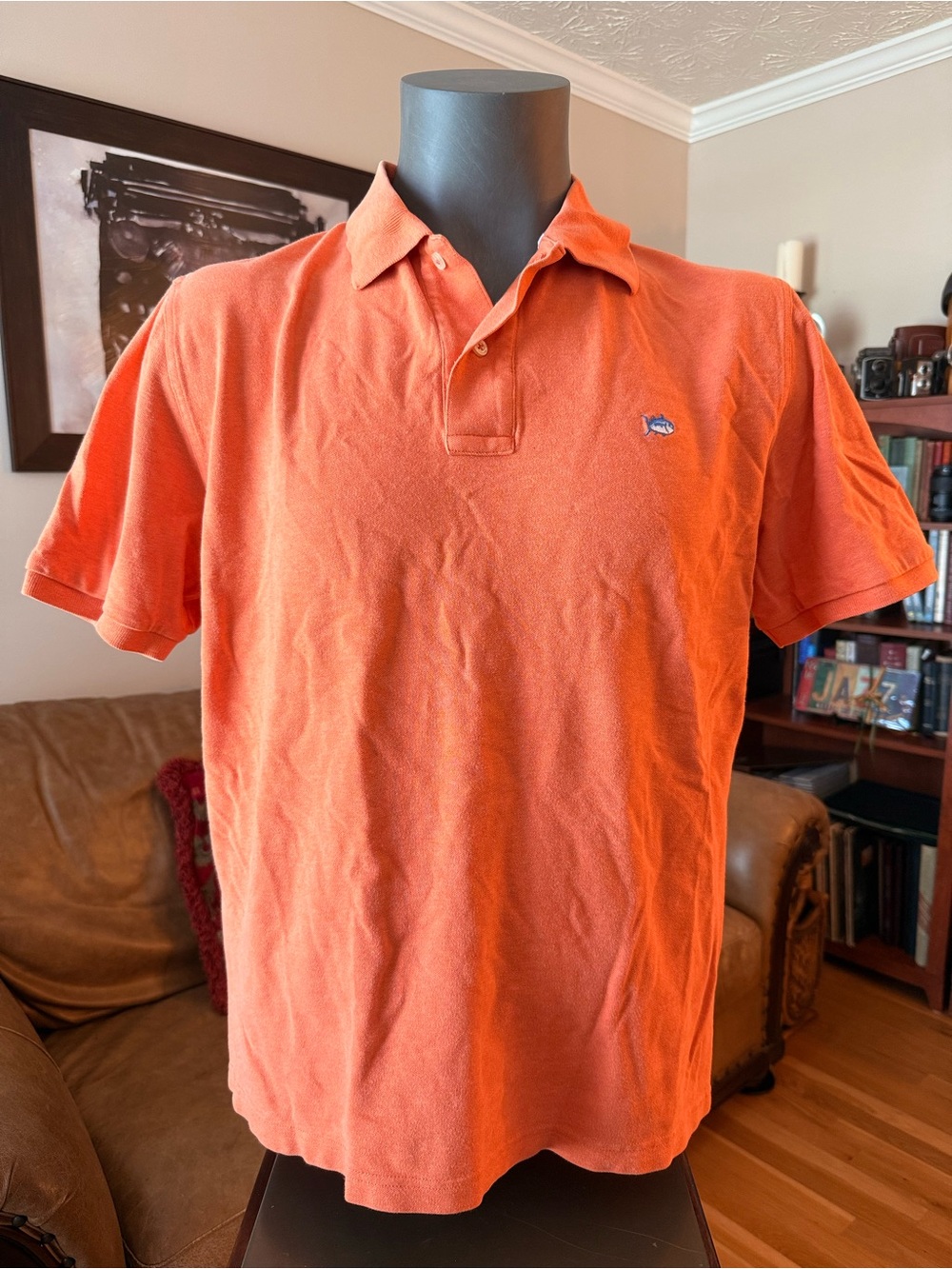 Southern Tide Orange Men's Polo with Embroidered Fish Logo
